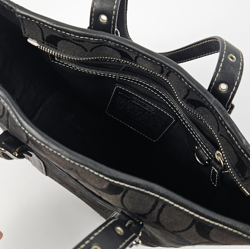 Coach Black Signature C Leather Detail Silver Hardware Mini Tote Bag 6043 - Picture 5 of 9